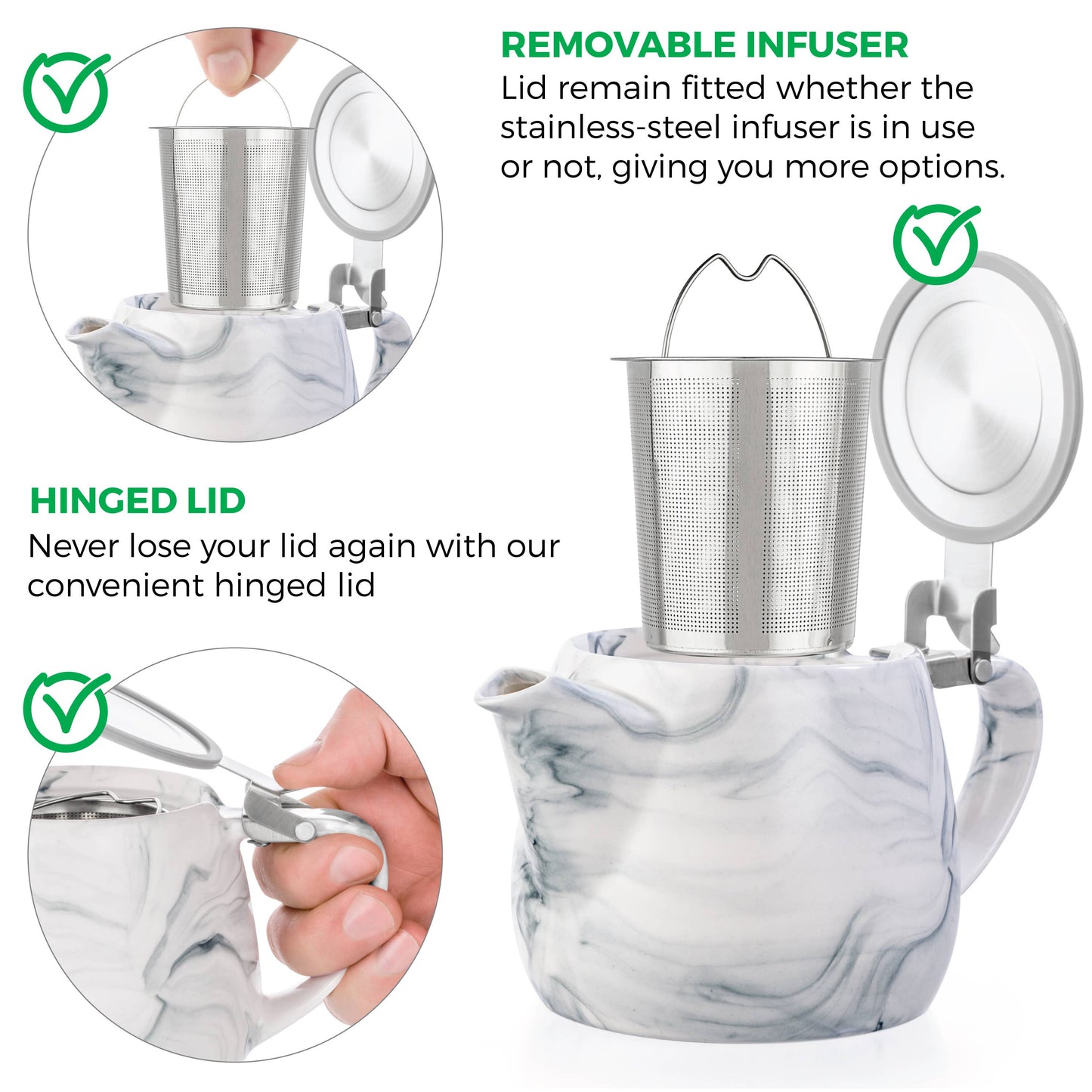 Marble Porcelain Grey Teapot With Infuser
