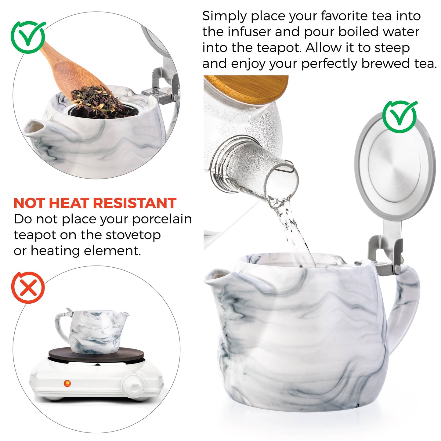 Marble Porcelain Grey Teapot With Infuser
