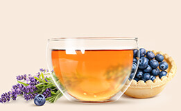 black flavoured tea with lavender, apple and blueberry TESS Blueberry Tart photo