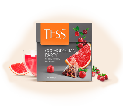 Hibiscus with cranberry and grapefruit flavour TESS Cosmopolitan Party piramids 20pcs. photo