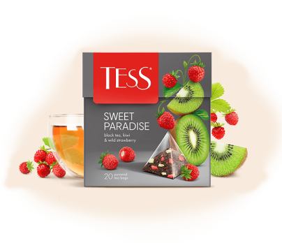 Strawberry and kiwi flavored black tea with herbal ingredients TESS Sweet Paradise piramids 20pcs. photo