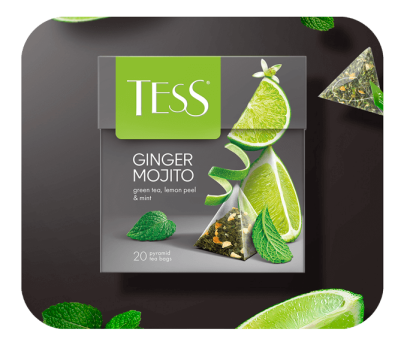 Green tea with lemon peel and mint TESS Ginger Mojito piramids 20pcs. photo