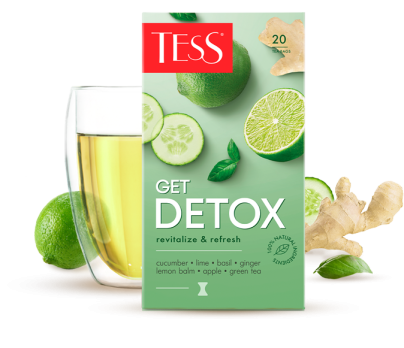 Green tea with cucumber and lime flavour TESS Detox in bags 20 pcs. photo