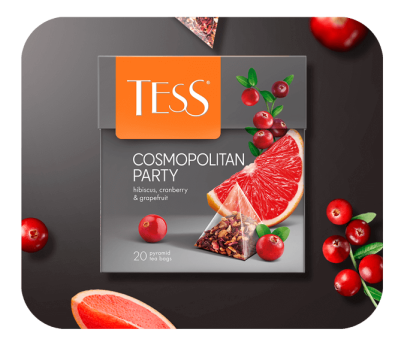 Hibiscus with cranberry and grapefruit flavour TESS Cosmopolitan Party piramids 20pcs. photo