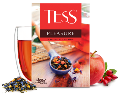 Black tea, rosehip, apple TESS Pleasure leaf 400g photo