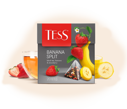 Black tea with banana and strawberry flavour TESS Banana Split piramids 20pcs. photo