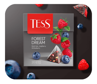 Black tea with raspberry and blueberry flavour TESS Forest Dream piramids 20pcs. photo